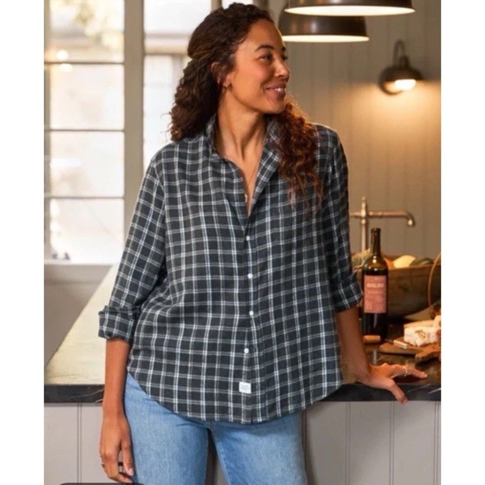 EUC Frank & Eileen Relaxed Button Up Shirt Flannel Dark Gray Plaid Long Sleeve L